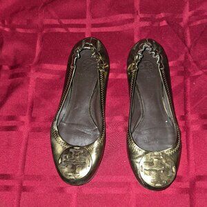Tory Burch, Gold Toned Ballet Flats, USED, Women's Size 9